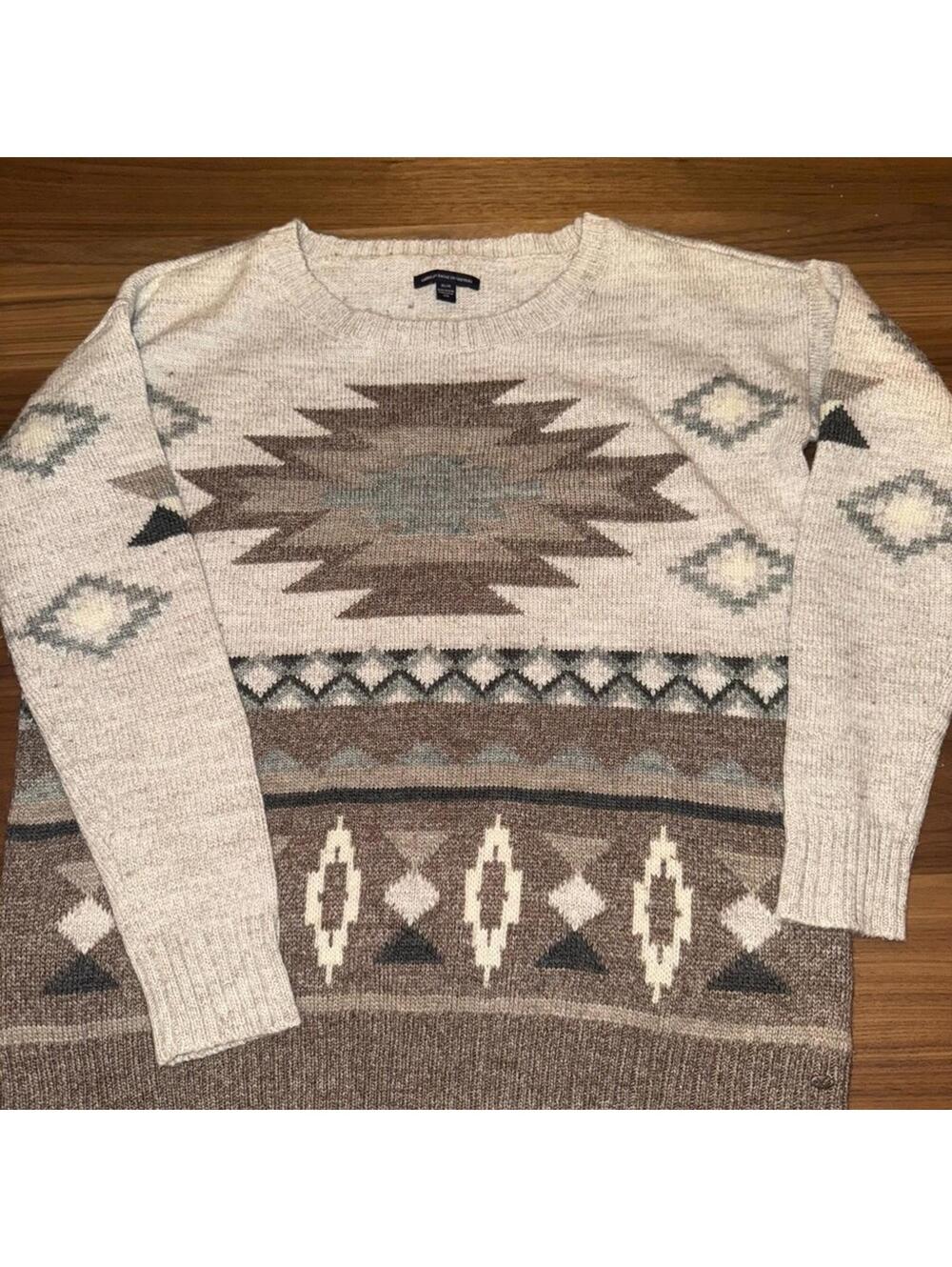 American Eagle Aztec Wool Blend Crewneck Sweater